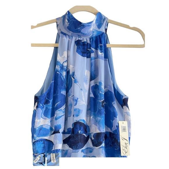 Eliza J Halter Neck Chiffon Maxi A Line Dress Gown Blue Floral Lined Size 10 NWT - Picture 4 of 7